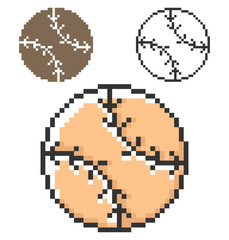 Pixel icon of  baseball in three variants. Fully editable