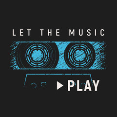 Let the music play t-shirt and apparel design with grunge effect