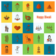 Diwali. Indian Festival Icons