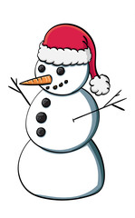 Snowman wearing a Santa Hat.