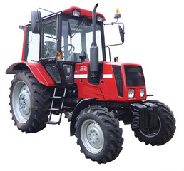 Red tractor isolated on white background