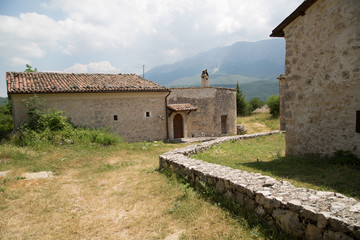 Ancient restored houses in an abandoned mountain village, Central Italy 