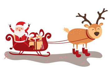 vector illustration of Santa Claus flying with deer
