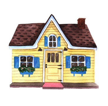 Watercolor Watercolor illustration house home cottage cosy building estate 