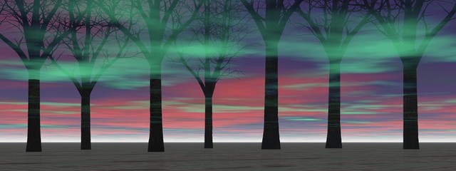landscape image with trees silhouette - 3d rendering