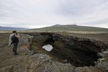 Surtshellir lava tunnels (caves) in the Hallmundarhraun lava field, Western Iceland