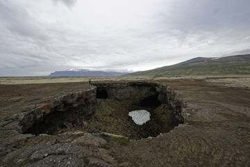 Surtshellir lava tunnels (caves) in the Hallmundarhraun lava field, Western Iceland