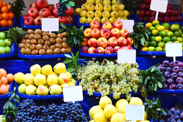 Natural organic fruit market with signs for your signature 