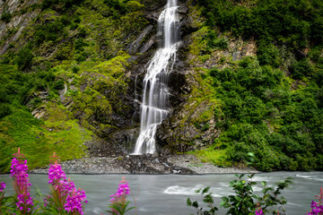 Long Exposure of Birdal Veil Falls waterfall in Alaska United St