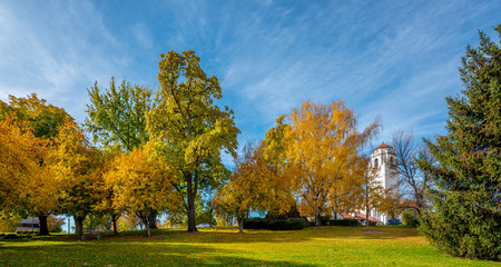 Train Depot city park in Boise Idaho with fall colors