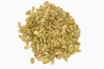 Shelled Pumpkin Seeds on a White Background