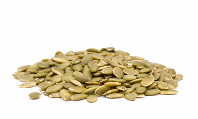 Shelled Pumpkin Seeds on a White Background