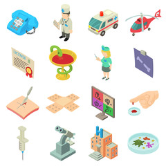 Medicine icons set, isometric style