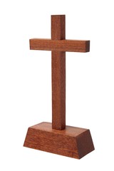 Wooden cross on white