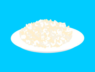 Round rice cereal in plate isolated. Healthy food for breakfast. Vector illustration
