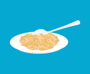 Oat Porridge in plate and spoon isolated. Healthy food for breakfast. Vector illustration