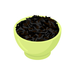 Bowl of black rice cereal isolated. Healthy food for breakfast. Vector illustration
