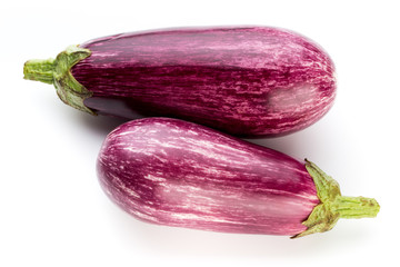 Fresh eggplants, aubergine on a white background.