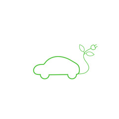 Green electric car with a power outlet. Vector illustration .