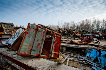 Fototapeta na wymiar Chernobyl dump equipment in Pripyat.