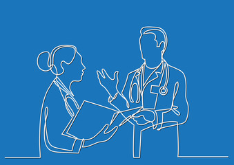 continuous line drawing of doctors talking