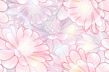 Seamless hand-drawing floral background with flower daisies. Vector illustration.