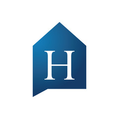 Blue House and initial letter H Logo. Talk house Concept. logo template