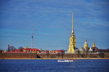 Magnificent view of the Peter and Paul fortress in the spring. Saint Petersburg, Russia