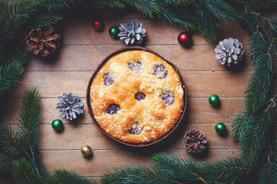 Christmas pie and pine branch