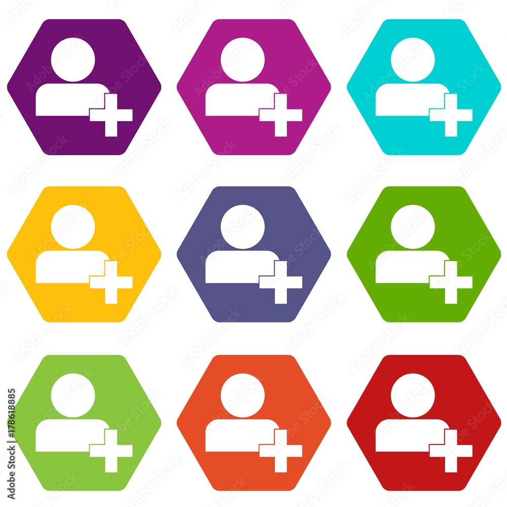 Poster add new user account icon set color hexahedron