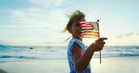 Young Girl with American Flag - Powered by Adobe