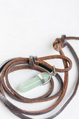 Lucky green aventurine semiprecious stones necklace with leather cord