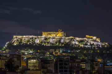 acropolis and athens at night