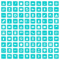 100 sandwich icons set grunge blue