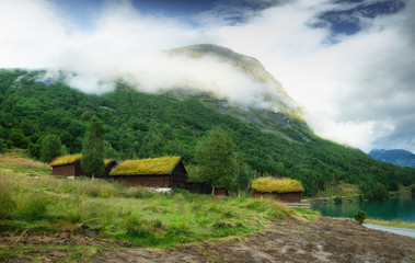 Traditional scandinavian old wooden houses