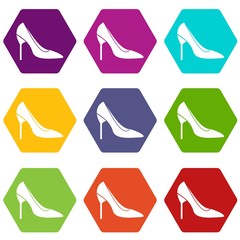 Bride shoes icon set color hexahedron
