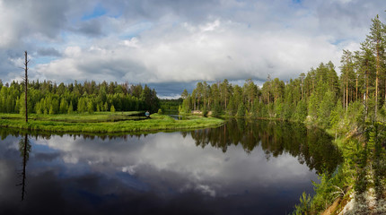 Fototapeta na wymiar Beautiful panorama of forest river