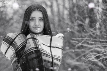 A girl in a winter cloudy day