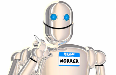 Obraz na płótnie Canvas Robot Worker Automated Employee Name Tag Workforce 3d Illustration