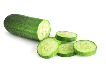 fresh cucumber slice with clipping path isolate on white background