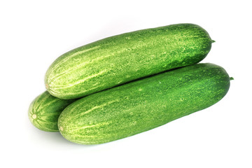 fresh green cucumber stack isolate on white background