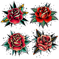 Obraz premium zestaw róż tatuaż starej szkoły