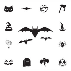 silhouettes of bats icon. Set of Halloween icons