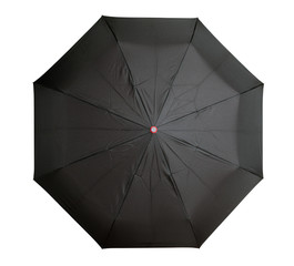 Top view of black umbrella isolated on white background