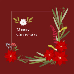 Christmas leaf decorated card vector flat design illustration set 