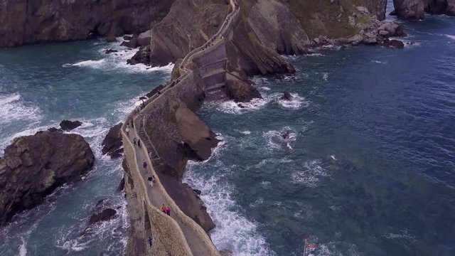 Aerial shot of San Juan de Gaztelugatxe, Spain