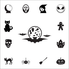 Halloween bats and moon icon. Set of Halloween icons
