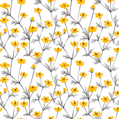 Abstract yellow flowers seamless background.