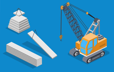 Obraz premium Isometric 3D vector illustration set building lifting crane