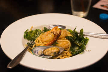 Seafood Spaghetti in a restaurant
